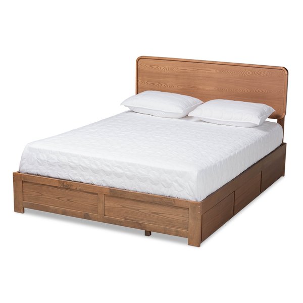 Baxton Studio Eleni Modern Ash Walnut Brown Finished Wood Queen Size 3-Drawer Storage Bed 175-9429-9621-Zoro